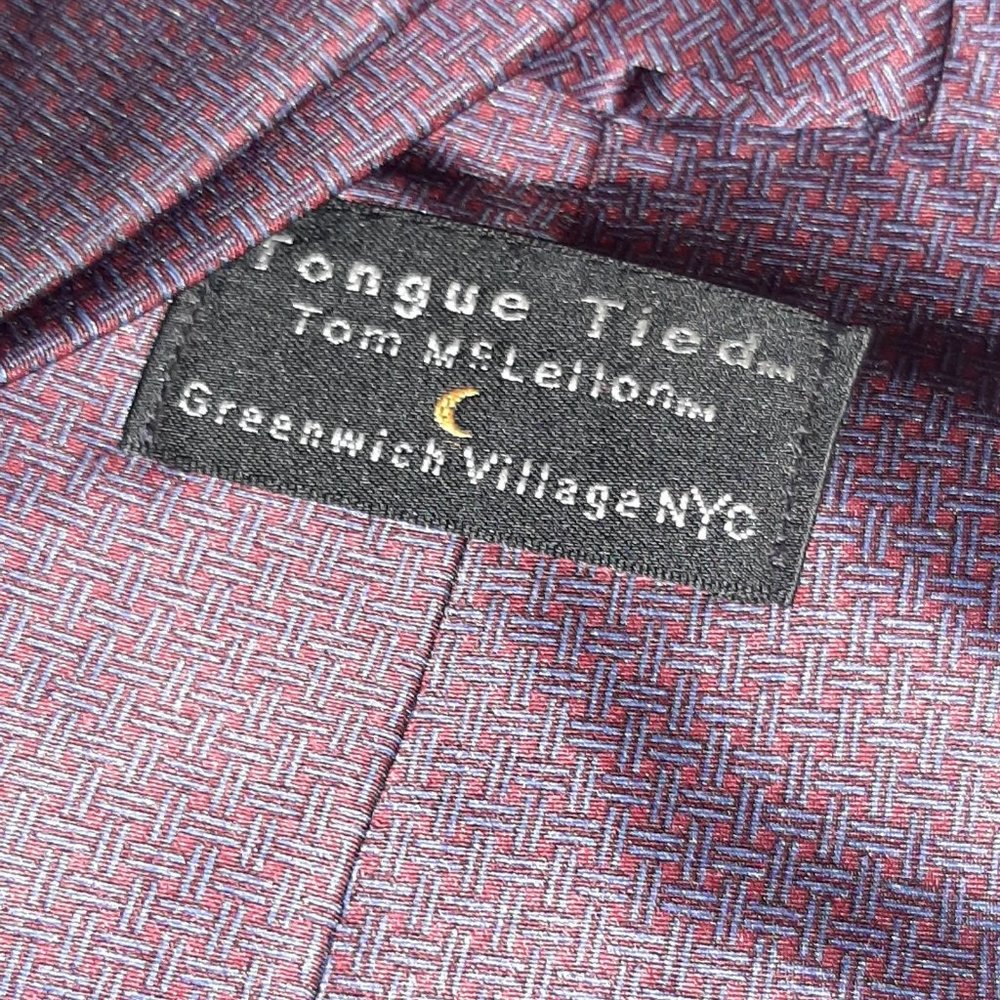 Tongue Tied Silk Neck Tie Red Blue Cross Hatch pattern Work Office Church - Picture 3 of 3